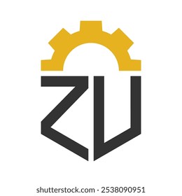 Letter ZU Gear Logo Design für Service Center, Reparatur, Fabrik, Industrie, Digital und Mechanik