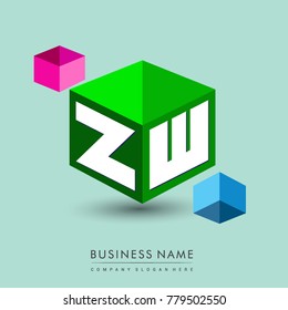 Letter ZW logo in hexagon shape and green background, cube logo with letter design for company identity.
