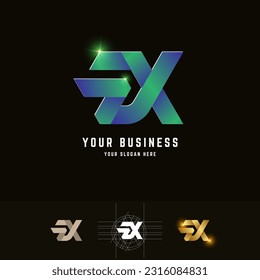 Letra logotipo de monograma ZX o FX con diseño de método de cuadrícula
