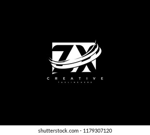 Letter ZX Inside Square Creative Modern Monogram Elegant Swoosh Logo