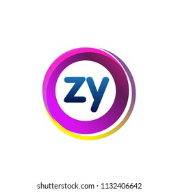 Letter ZY logo with colorful circle, letter combination logo design with ring, circle object for creative industry, web, business and company.