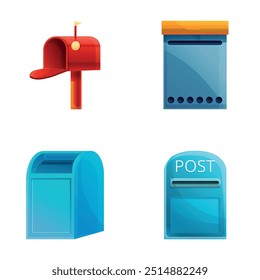 Letterbox-Symbole setzen Cartoon-Vektor. Postfach, Postfach. Korrespondenzdienst für Porto