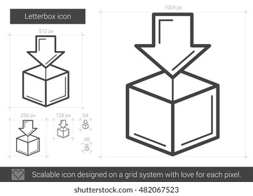 Letterbox vector line icon isolated on white background. Letterbox line icon for infographic, website or app. Scalable icon designed on a grid system.