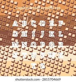 Letterform collection ordered character sheet with thick stroke; card deco: fill #c38154, top inward curve mask