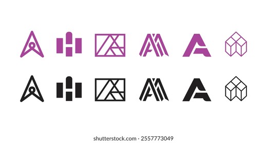 A letterform design. Modern style A alphabet logo design. Monogram or symbol with letter A. Logo design collection.