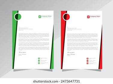 Letterhead design for business, company letterhead template, A4 letter head design, green and red color letterhead. vector eps 10