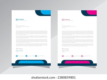 letterhead design for business, letter head design templates. a4 letterhead template with blue an pink color - vector eps 10.