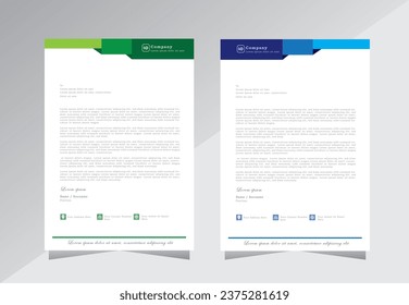 letterhead design for company, business letter head design templates. a4 letterhead template with green and blue color - vector eps 10.