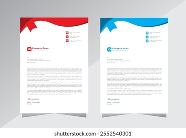 Diseño de membrete para empresa, Plantillas de diseño de cabezal de carta de negocios. diseño de membrete moderno y simple, Plantilla de membrete A4 con color rojo y azul - Vector eps 10.