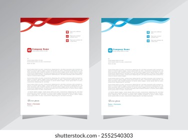 Diseño de membrete para empresa, Plantillas de diseño de cabezal de carta de negocios. diseño de membrete moderno y simple, Plantilla de membrete A4 con color rojo y azul - Vector eps 10.