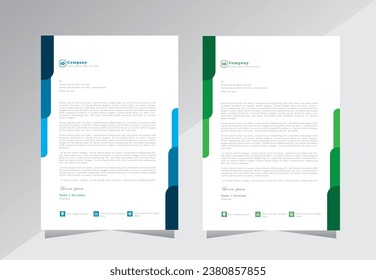 letterhead design, letter head template, business letter head design templates. a4 letterhead template for company,  green and blue color - vector eps 10.