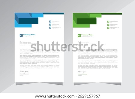 Letterhead design for project with box shape, letter head design templates. a4 letterhead template with blue and green color - vector eps 10.