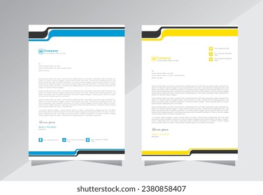 diseño de membrete para proyecto, plantillas de cabecera de letra. diseño moderno y sencillo de membrete, una plantilla de membrete 4 con color azul y amarillo - vectores eps 10.