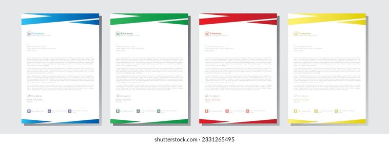 plantilla de diseño de membrete de color azul, verde, rojo y amarillo. plantilla de diseño de encabezado de letra moderna y creativa para su proyecto. membrete, cabecera de carta, diseño de membrete de negocios.