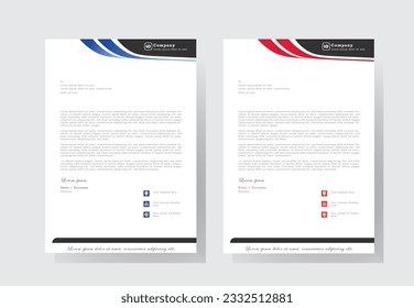 plantilla de diseño de membrete con color azul y rojo. plantilla de diseño de encabezado de letra moderna y creativa para su proyecto. membrete, cabecera de la carta, membrete comercial 