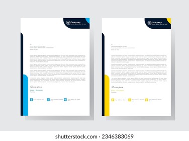 letterhead design template with  blue, and yellow color. creative modern letter head design template for your project. letterhead, letter head, Business letterhead, professional 