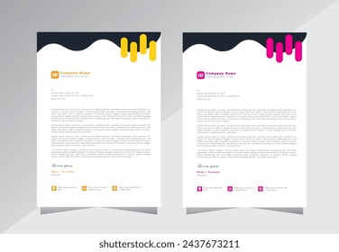 Letterhead design template, official minimal creative abstract professional newsletter corporate modern business proposal letter head design set with pink and yellow color
