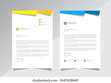 Letterhead design template, official minimal creative professional newsletter corporate modern business proposal letter head design set with yellow, orange and blue color