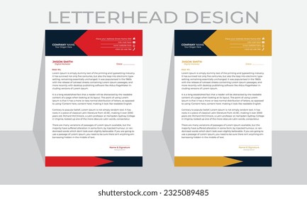 Letterhead design template with Red, blue, purple, yellow and black color. Creative, clean and elegant modern business professional letterhead template design. Illustration vector
