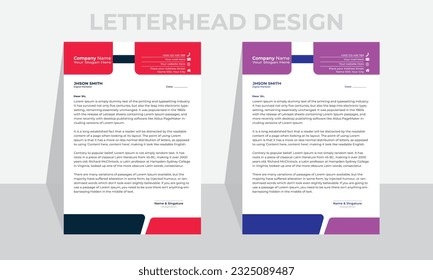 Letterhead design template with Red, blue, purple, yellow and black color. Creative, clean and elegant modern business professional letterhead template design. Illustration vector