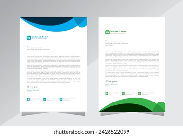 Letterhead design with two color, letter head templates for your project design, letterhead design, a4 letterhead template, Blue and Green letterhead, Vector illustration