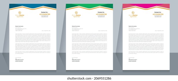 Letterhead format template, business style letterhead design template. Company letterhead template designs.