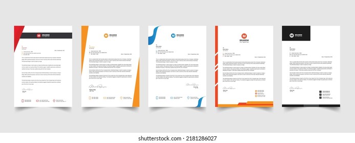letterhead modern style abstract elegant minimal clean and corporate company business letterhead various colors bundle template design, Professional informative newsletter magazine poster template. 