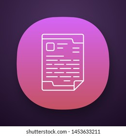 Letterhead, official document app icon. UI/UX user interface. Web or mobile application. Business report vector isolated illustration. Company certificate, corporate newsletter, financial statement
