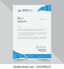 Plantilla de diseño de hojas de membrete con fondo azul y blanco