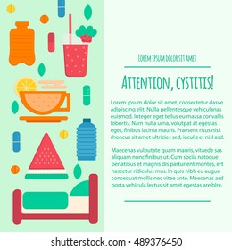 Letterhead template attention cystitis. Flat style vector business template for cystitis treatment. Template for medical company and hospitals.