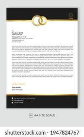 Letterhead template business, black and gold background header.