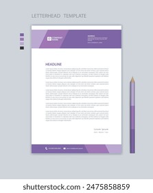 Letterhead template, company letterhead design, minimalist style, printing design, business advertisement layout, purple background concept, simple letterhead mockup design, vector design