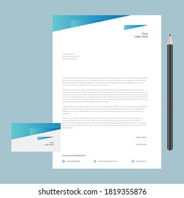 Diseño de plantilla de membrete minimalista simple con lápiz y tarjeta de nombre