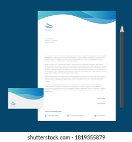 Diseño de plantilla de membrete minimalista simple con lápiz y tarjeta de nombre