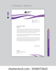 Vector de Plantilla de membrete, diseño de membrete de empresa, estilo minimalista, diseño de impresión, diseño de publicidad de negocios, concepto de fondo púrpura, diseño de maqueta de membrete simple, diseño de Vector