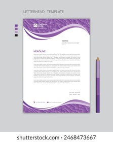 Letterhead template vector, company letterhead design, minimalist style, printing design, business advertisement layout, purple background concept, simple letterhead mockup design, vector design