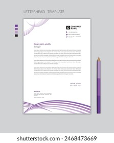 Letterhead template vector, company letterhead design, minimalist style, printing design, business advertisement layout, purple background concept, simple letterhead mockup design, vector design