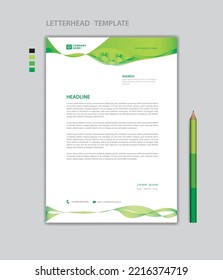 Vector de plantilla de membrete, estilo minimalista, diseño de impresión, diseño de publicidad comercial, fondo de concepto verde, maqueta simple de membrete, diseño de membrete de empresa