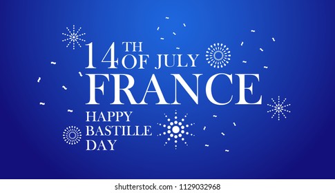 Lettering 14th july happy bastille day with blue background