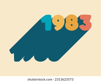 Lettering 1983, 80's, vintage color palette, hippie, long shadow.