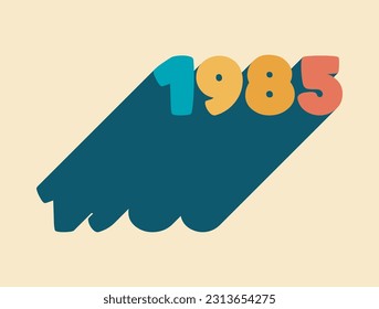 Lettering 1985, 80's, vintage color palette, hippie, long shadow.