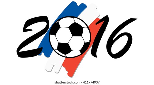 lettering 2016 with soccer ball and france national colors