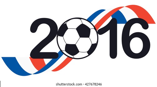 lettering 2016 with soccer ball and france national colors