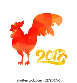 Lettering 2017 With Red Fire Cock for print and poster, banner and sticker. Happy new year greeting card and symbol. Vector