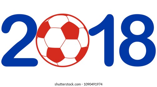 lettering 2018 with soccer ball and russian national colors