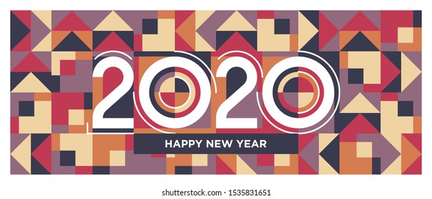 Lettering of 2020 number. Happy new year 2020 typography on geometric pattern background. Banner, brochure & cover design template. Abstract shapes background. Modern art banner. Eps10.