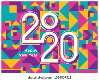 Lettering of 2020 number. Happy new year 2020 typography on geometric pattern background. Banner, brochure & cover design template. Abstract shapes background. Modern art banner. Eps10.
