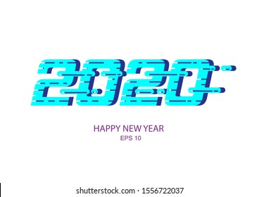  Lettering 2020 vector .Happy New Year Glitch.