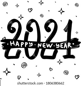 Lettering 2021, New Year, black textured letters isolated on a white background. Vector 