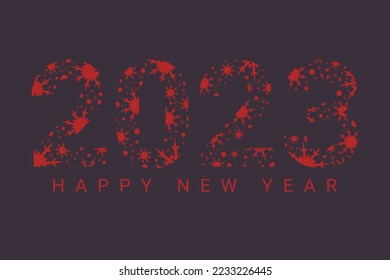 lettering 2023 drawing from red snowflakes on dark background vector flat happy new year